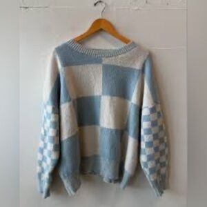 Women’s Checkered Sweater Sky Blue Oversized  Size M/L